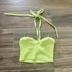 Zara Green Crop Top Halter Top Size Small Ripped